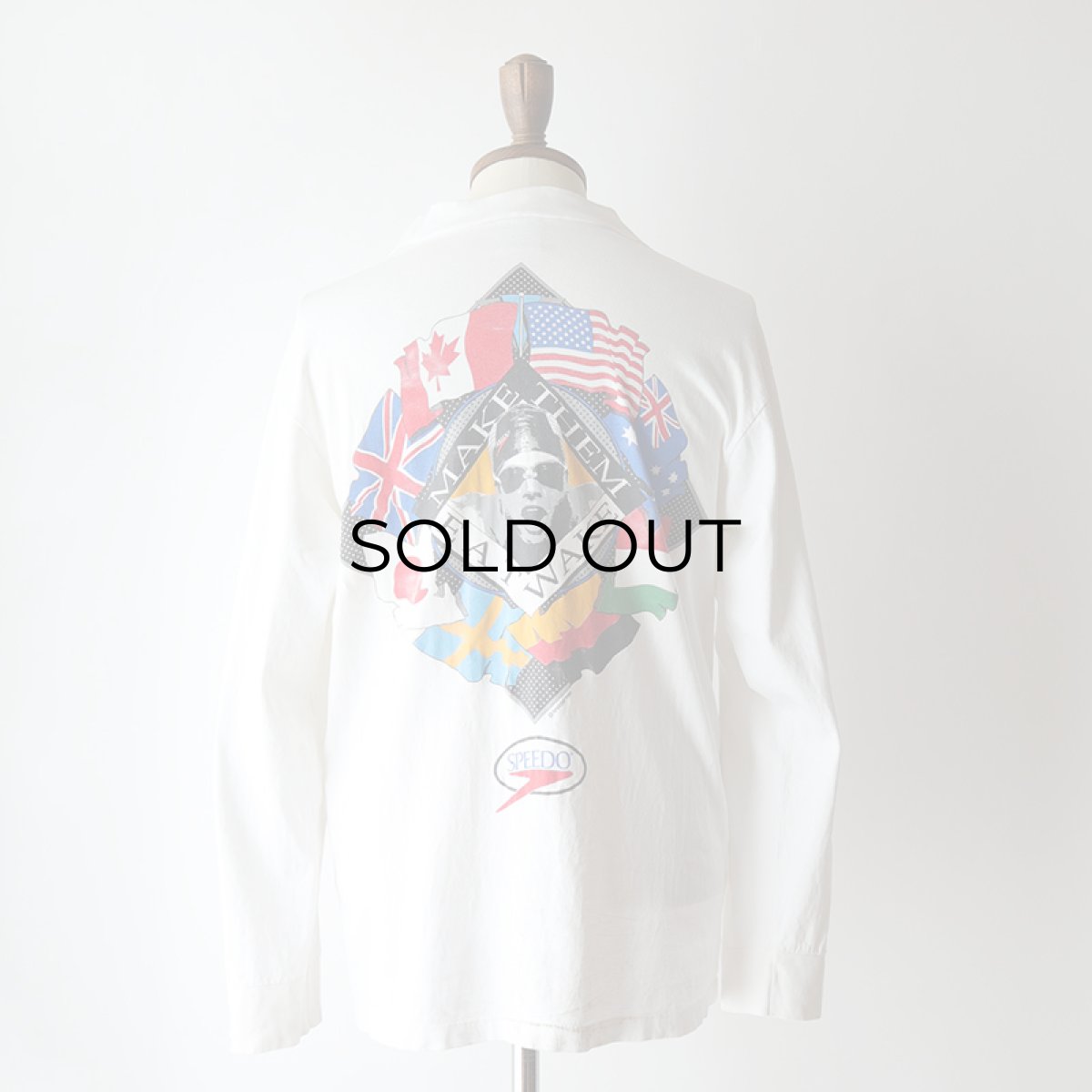 画像14: 90's SPEEDO COTTON W-PRINT MOCK NECK L/S TEE "MAKE THEM EAY WAKE" "MADE IN USA" (14)