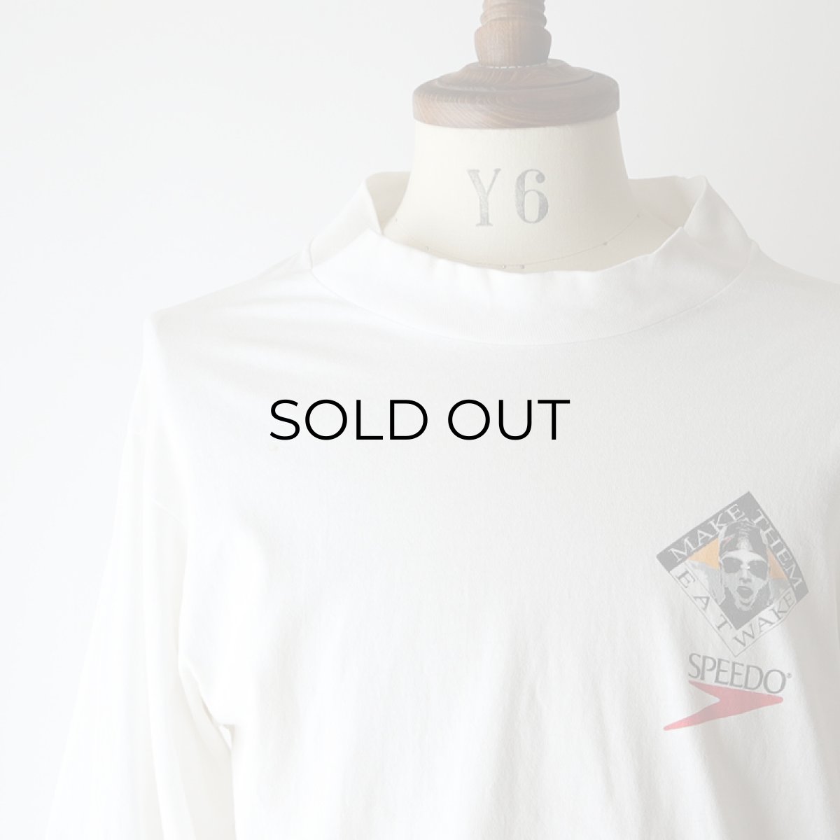 画像11: 90's SPEEDO COTTON W-PRINT MOCK NECK L/S TEE "MAKE THEM EAY WAKE" "MADE IN USA" (11)