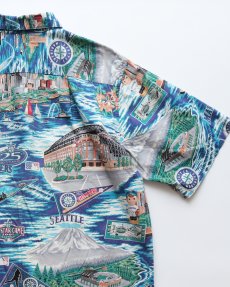 画像5: 00's UNKNOWN BRAND COTTON "SEATTLE MARINERS" ALL OVER PATTERN S/S BOX SHIRT (5)