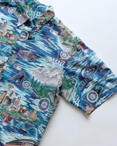 画像3: 00's UNKNOWN BRAND COTTON "SEATTLE MARINERS" ALL OVER PATTERN S/S BOX SHIRT (3)