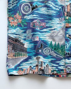 画像4: 00's UNKNOWN BRAND COTTON "SEATTLE MARINERS" ALL OVER PATTERN S/S BOX SHIRT (4)