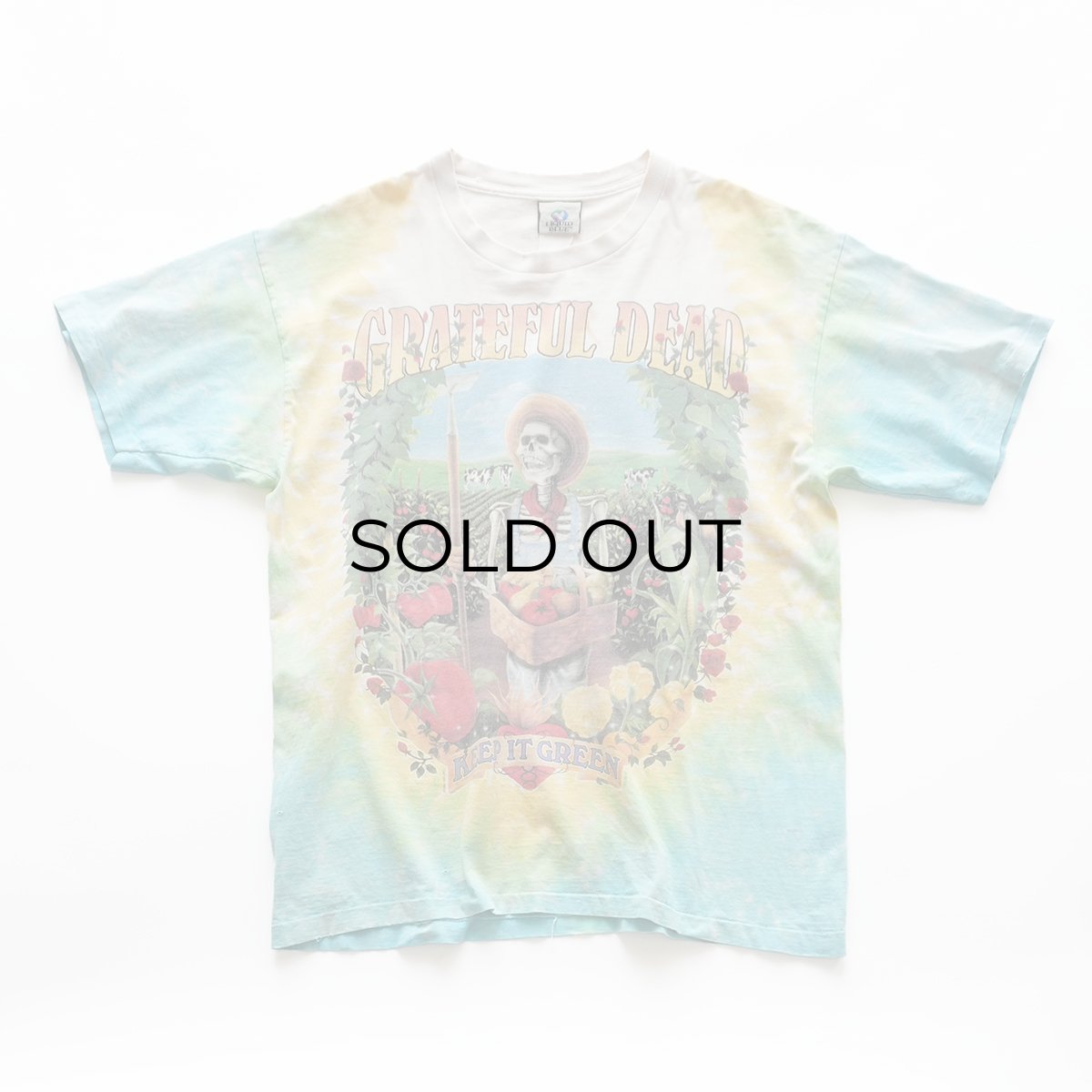画像1: 90's LIQUID BLUE TIE-DYE COTTON "GRATEFUL DEAD" W-PRINT S/S BAND TEE "KEEP IT GREEN" (1)