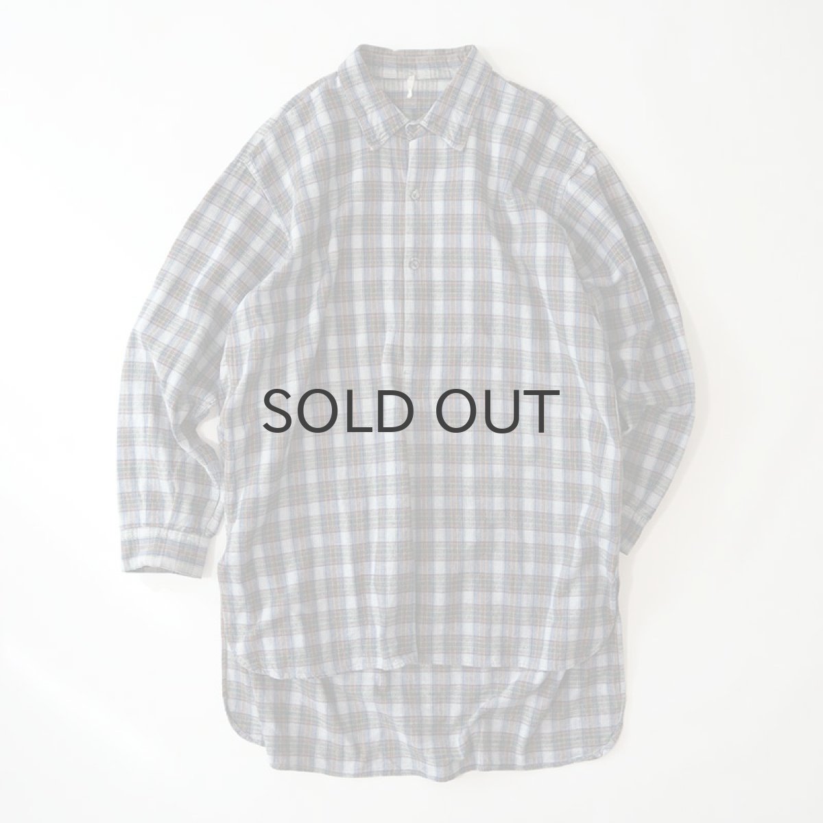 画像1: OLD UNKNOWN BRAND COTTON CHECK FLANNEL EURO PULLOVER LONG SHIRT (1)