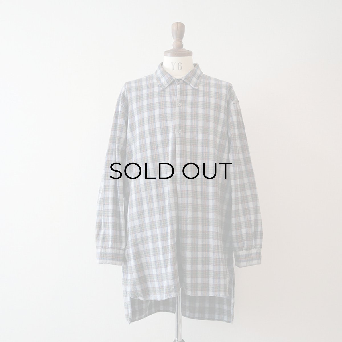 画像10: OLD UNKNOWN BRAND COTTON CHECK FLANNEL EURO PULLOVER LONG SHIRT (10)