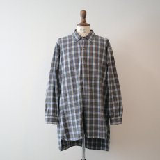 画像10: OLD UNKNOWN BRAND COTTON CHECK FLANNEL EURO PULLOVER LONG SHIRT (10)