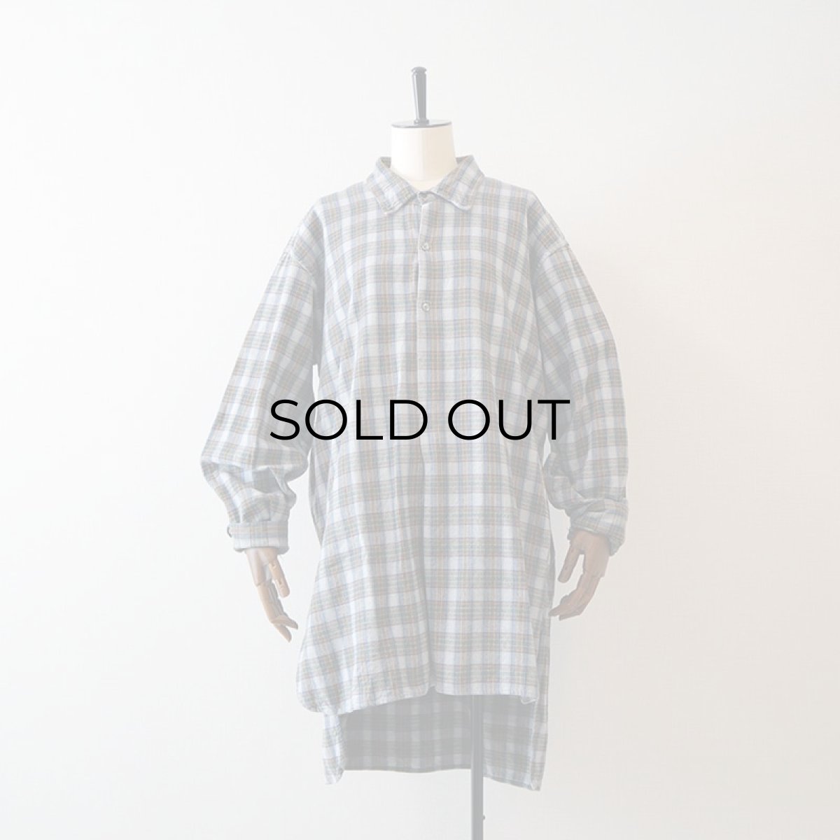 画像11: OLD UNKNOWN BRAND COTTON CHECK FLANNEL EURO PULLOVER LONG SHIRT (11)