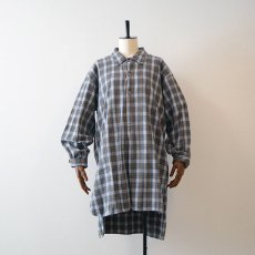 画像11: OLD UNKNOWN BRAND COTTON CHECK FLANNEL EURO PULLOVER LONG SHIRT (11)