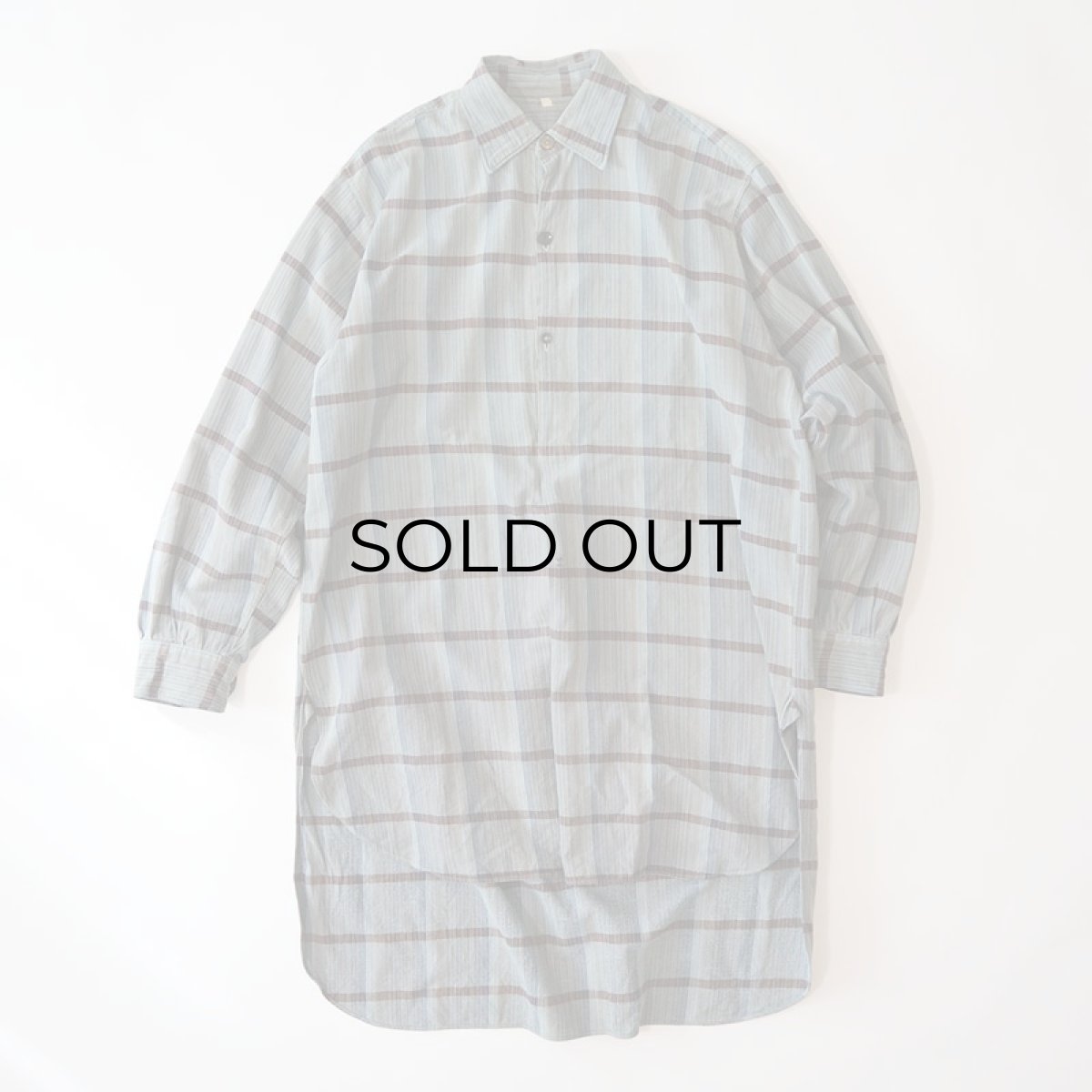 画像1: OLD UNKNOWN BRAND COTTON CHECK FLANNEL EURO PULLOVER LONG SHIRT (1)