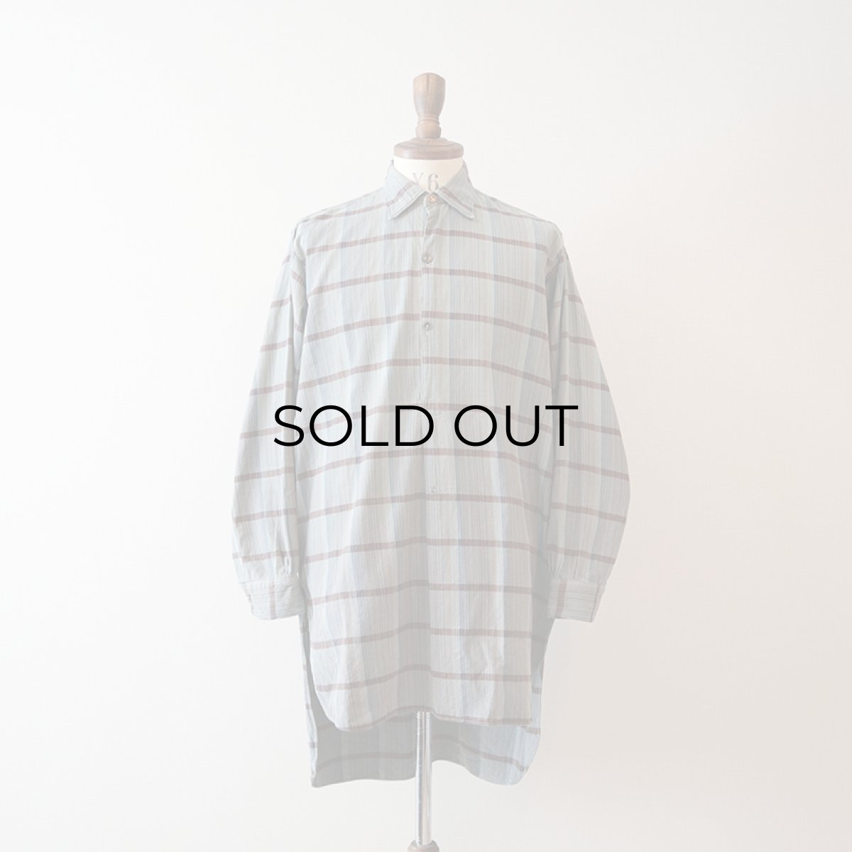 画像10: OLD UNKNOWN BRAND COTTON CHECK FLANNEL EURO PULLOVER LONG SHIRT (10)