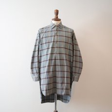 画像10: OLD UNKNOWN BRAND COTTON CHECK FLANNEL EURO PULLOVER LONG SHIRT (10)