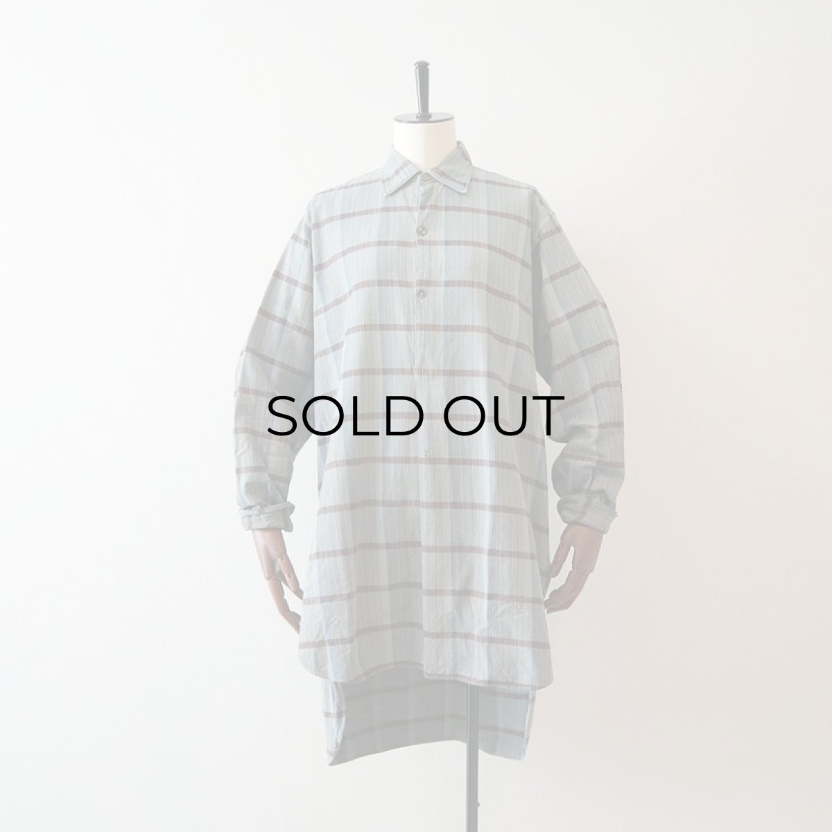 画像11: OLD UNKNOWN BRAND COTTON CHECK FLANNEL EURO PULLOVER LONG SHIRT (11)