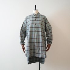画像11: OLD UNKNOWN BRAND COTTON CHECK FLANNEL EURO PULLOVER LONG SHIRT (11)
