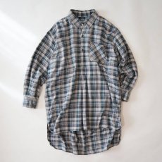 画像1: OLD UNKNOWN BRAND COTTON CHECK FLANNEL EURO PULLOVER LONG SHIRT (1)