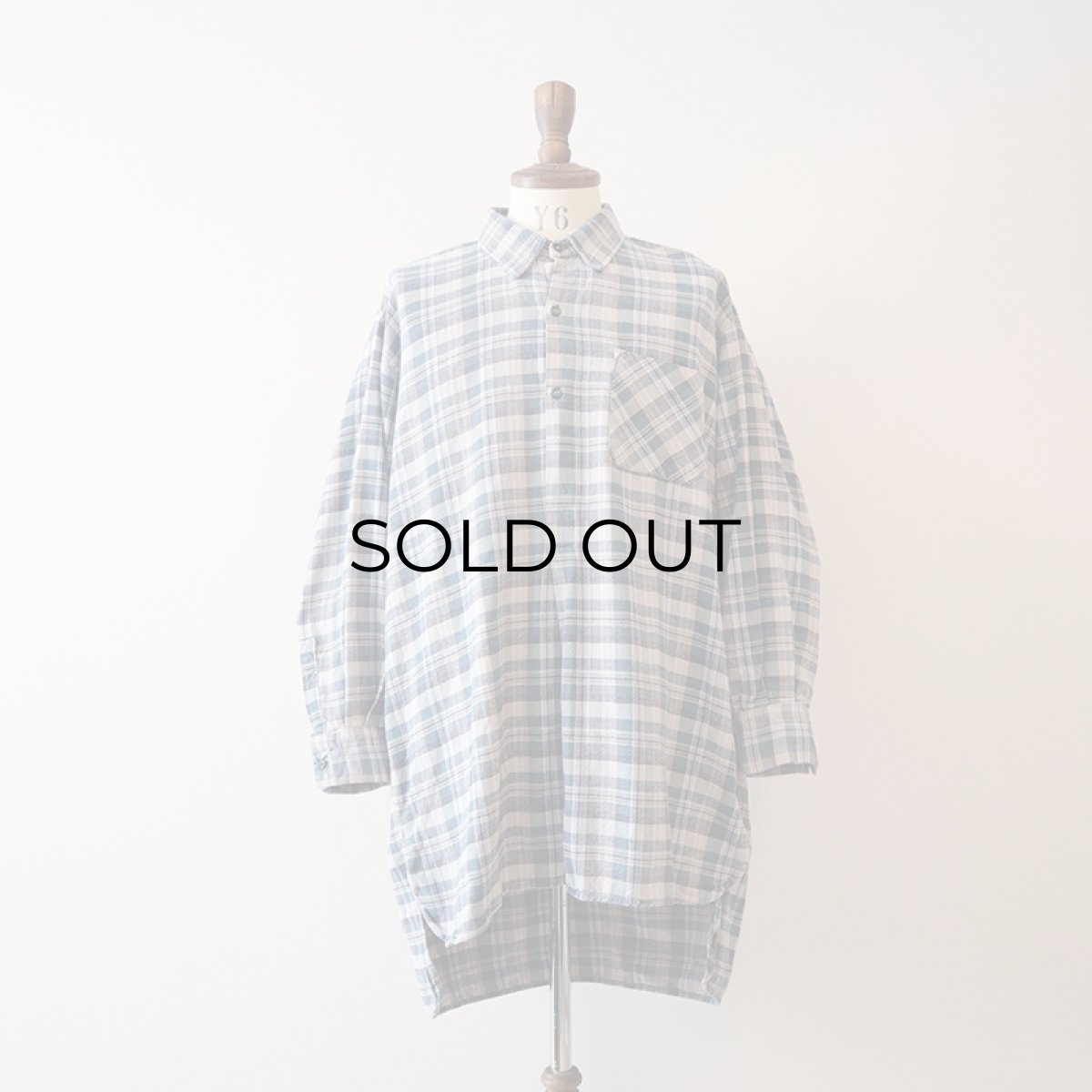 画像10: OLD UNKNOWN BRAND COTTON CHECK FLANNEL EURO PULLOVER LONG SHIRT (10)