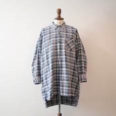 画像10: OLD UNKNOWN BRAND COTTON CHECK FLANNEL EURO PULLOVER LONG SHIRT (10)