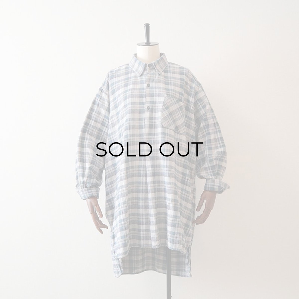 画像11: OLD UNKNOWN BRAND COTTON CHECK FLANNEL EURO PULLOVER LONG SHIRT (11)