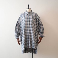 画像11: OLD UNKNOWN BRAND COTTON CHECK FLANNEL EURO PULLOVER LONG SHIRT (11)