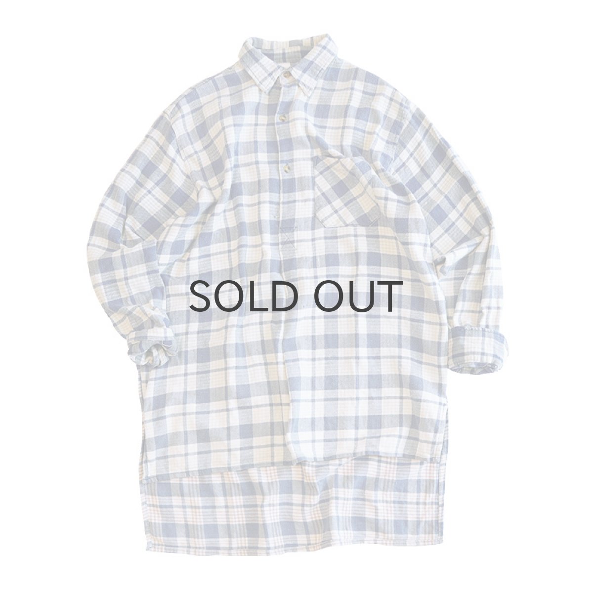 画像1: OLD UNKNOWN BRAND COTTON CHECK FLANNEL EURO PULLOVER LONG SHIRT (1)