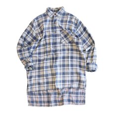 画像1: OLD UNKNOWN BRAND COTTON CHECK FLANNEL EURO PULLOVER LONG SHIRT (1)