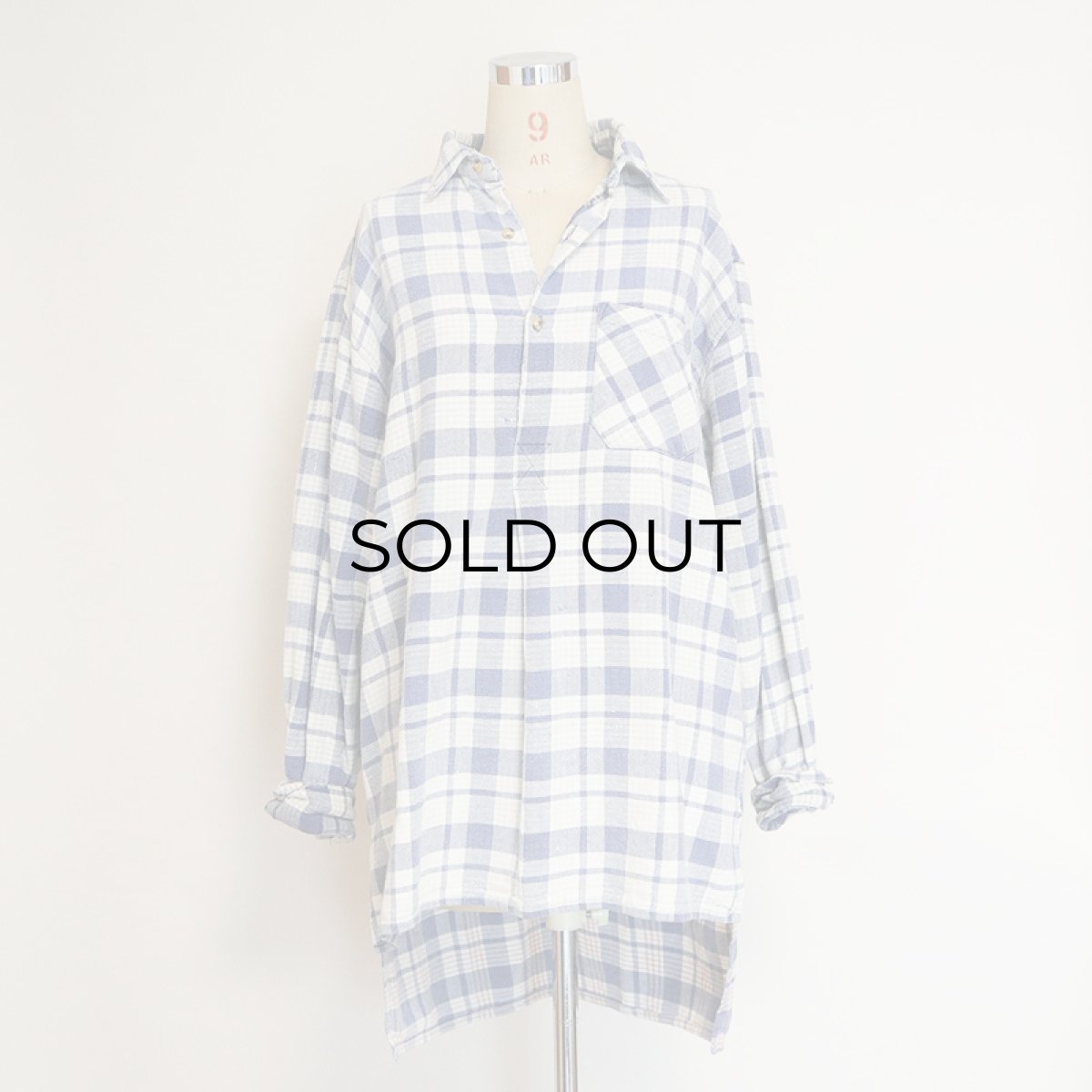 画像10: OLD UNKNOWN BRAND COTTON CHECK FLANNEL EURO PULLOVER LONG SHIRT (10)