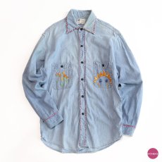 画像1: 〜70's Sears COTTON CHAMBRAY EMBROIDERED WORK SHIRT (1)