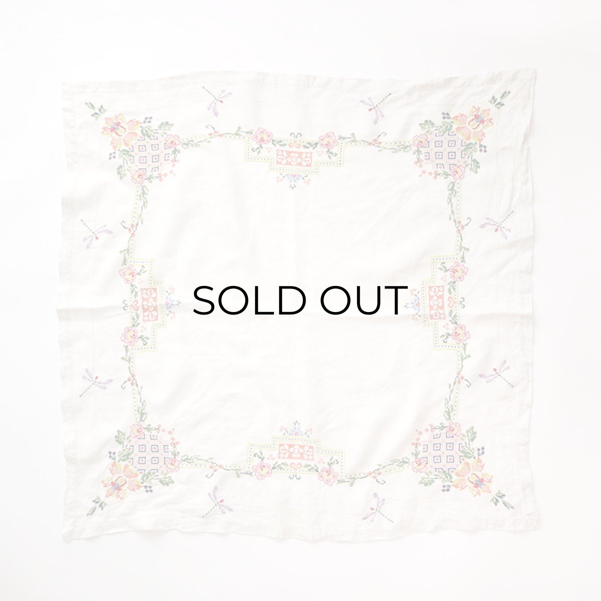 画像2: ANTIQUE LINEN HAND CROSS STITCH CLOTH (2)