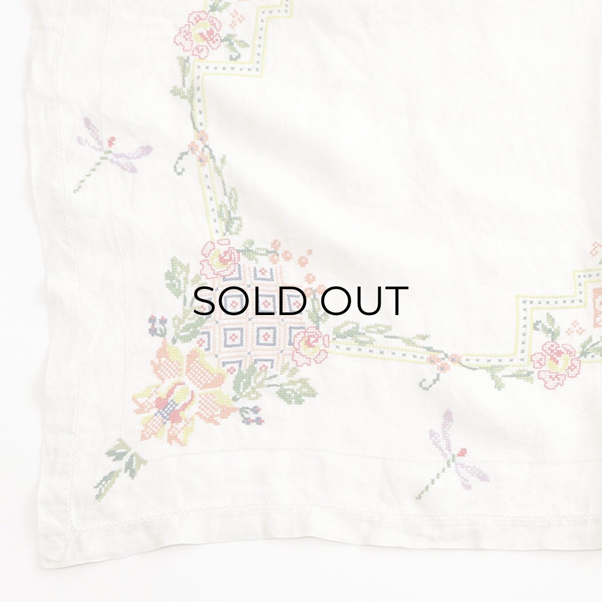 画像3: ANTIQUE LINEN HAND CROSS STITCH CLOTH (3)