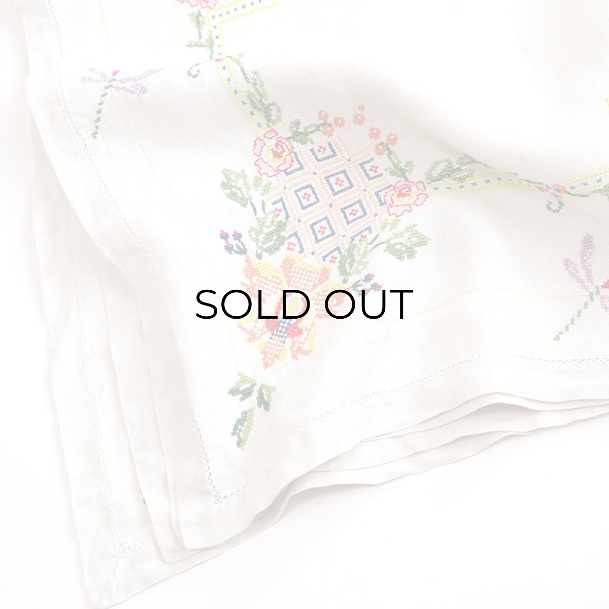 画像4: ANTIQUE LINEN HAND CROSS STITCH CLOTH (4)