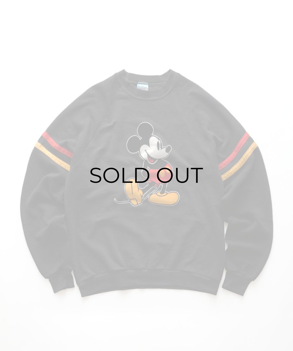 画像1: 80's Disney CHARACTER FASHIONS "MICKEY" FLOCK PRINT CREW NECK SWEAT "MADE IN USA" (1)