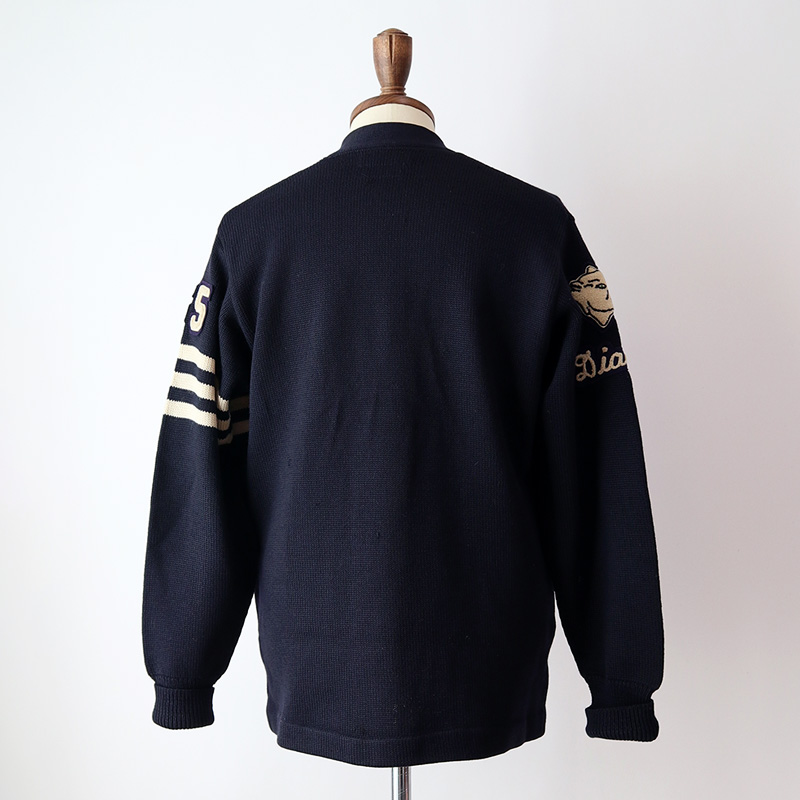 60's LASLEY KNITTING CO. NAVY WOOL KNIT LETTERED AWARD CARDIGAN 