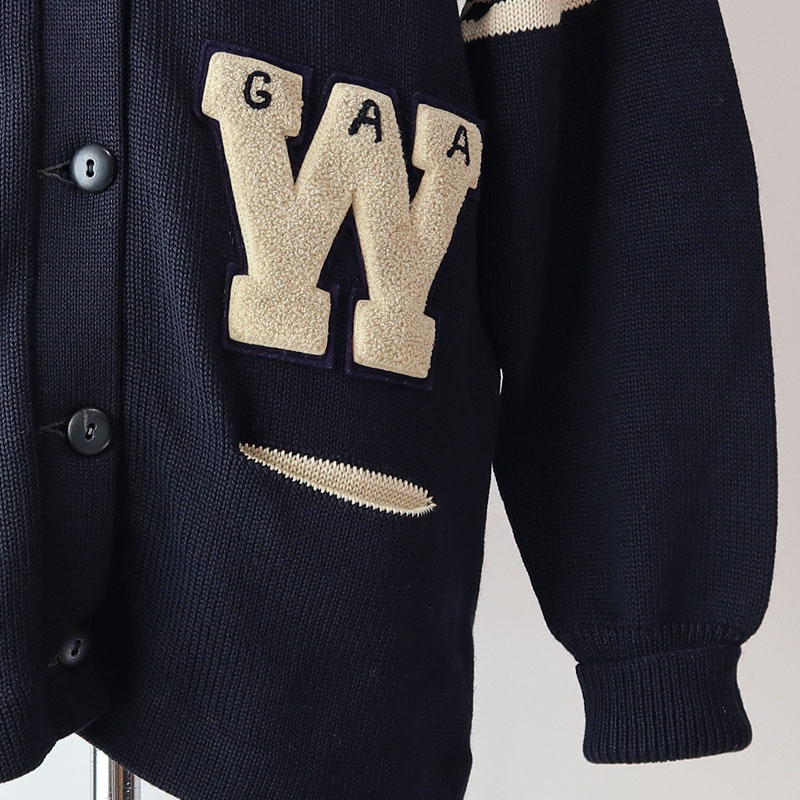 60's LASLEY KNITTING CO. NAVY WOOL KNIT LETTERED AWARD CARDIGAN 