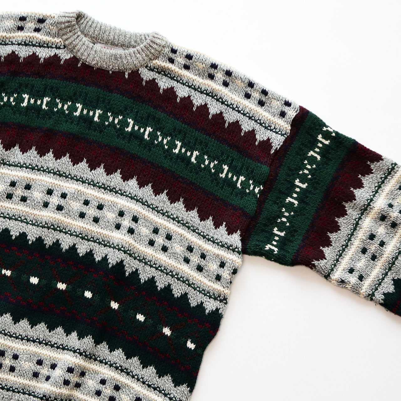 PURE STUFF COTTON BORDER PATTERN KNIT SWEATER 